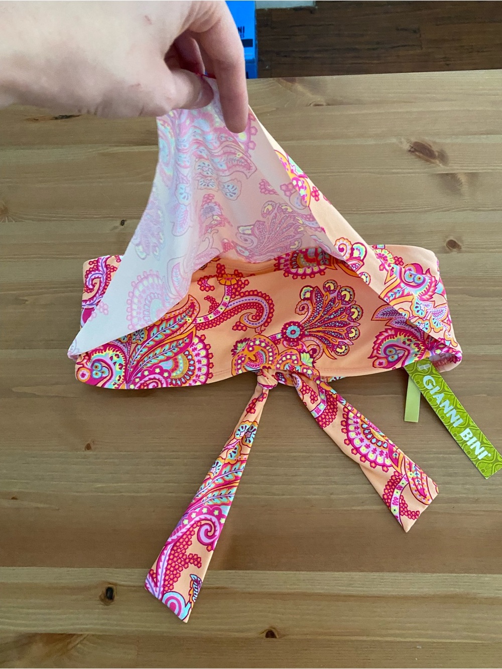 Gianni Bini Bikini Swim Top Colorful Triangle Tie Back Strapless Women’s Size L - Picture 2 of 10